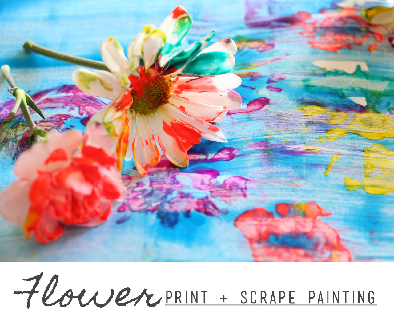 Flower Print + Scrape Painting
